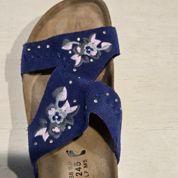 Birkenstock Betula Zara Suede Sandals Blue/Pink/Gray with Rhinestones - Picture 4 of 4